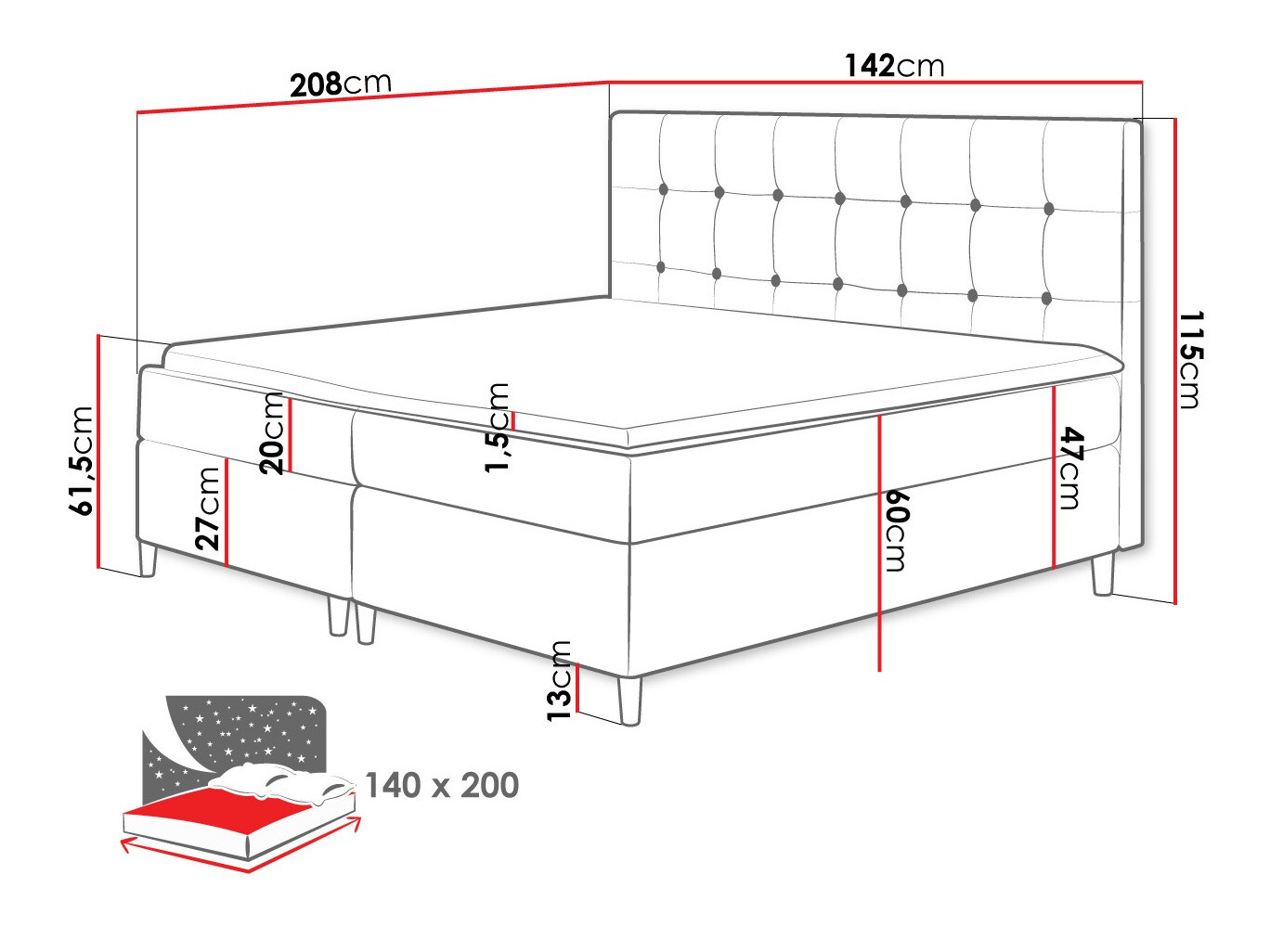 Lit boxspring Caseus (Magic Velvet 2215)