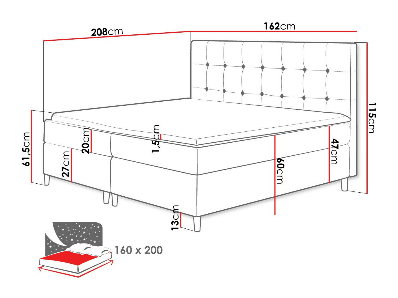 Lit boxspring Caseus (Magic Velvet 2217)