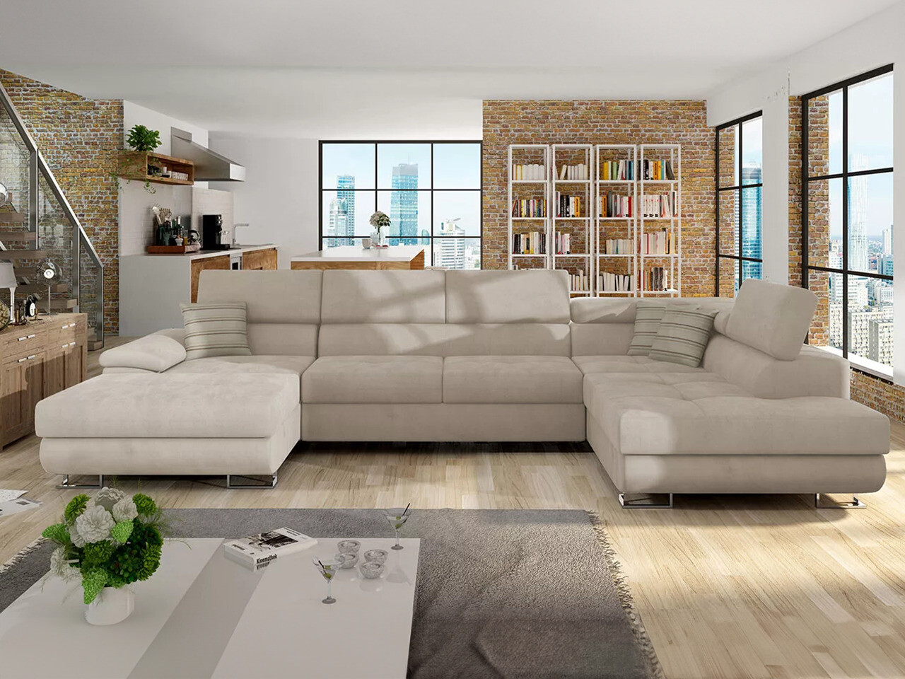 Canapé d'angle Comfivo Ruta IV (Uttario Velvet 2979 + Senegal 825)