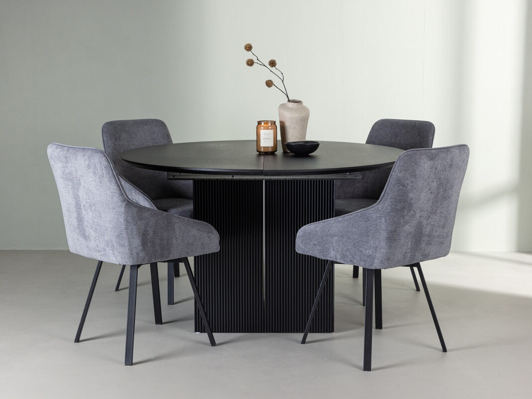 Salle à manger complète Dallas 4335 (Noir + Gris foncé)