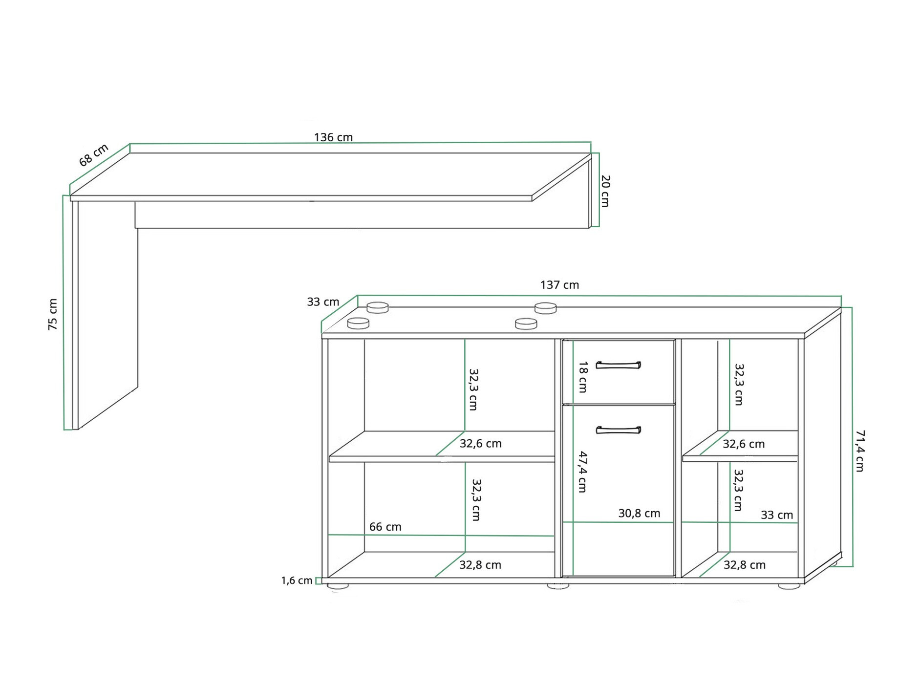 Bureau d'angle Gilroy 113 (Blanc + Blanc brillant)