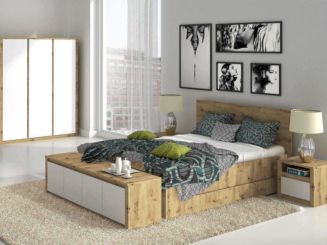 Ensemble de chambre Deldale 121 (Chêne Artisan + Blanc)