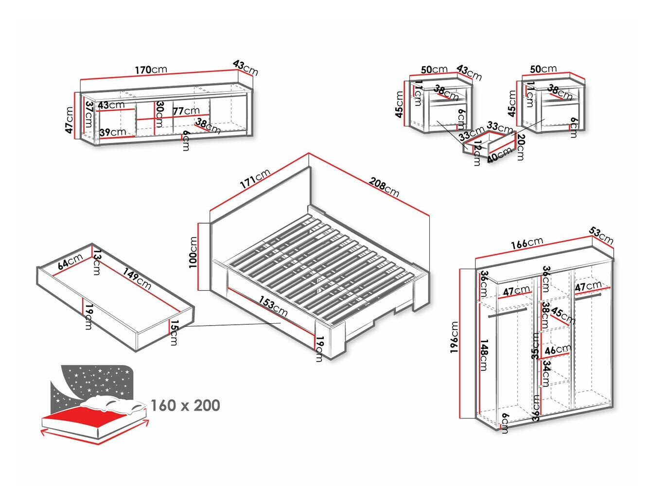 Ensemble de chambre Deldale 121 (Chêne Artisan + Blanc)