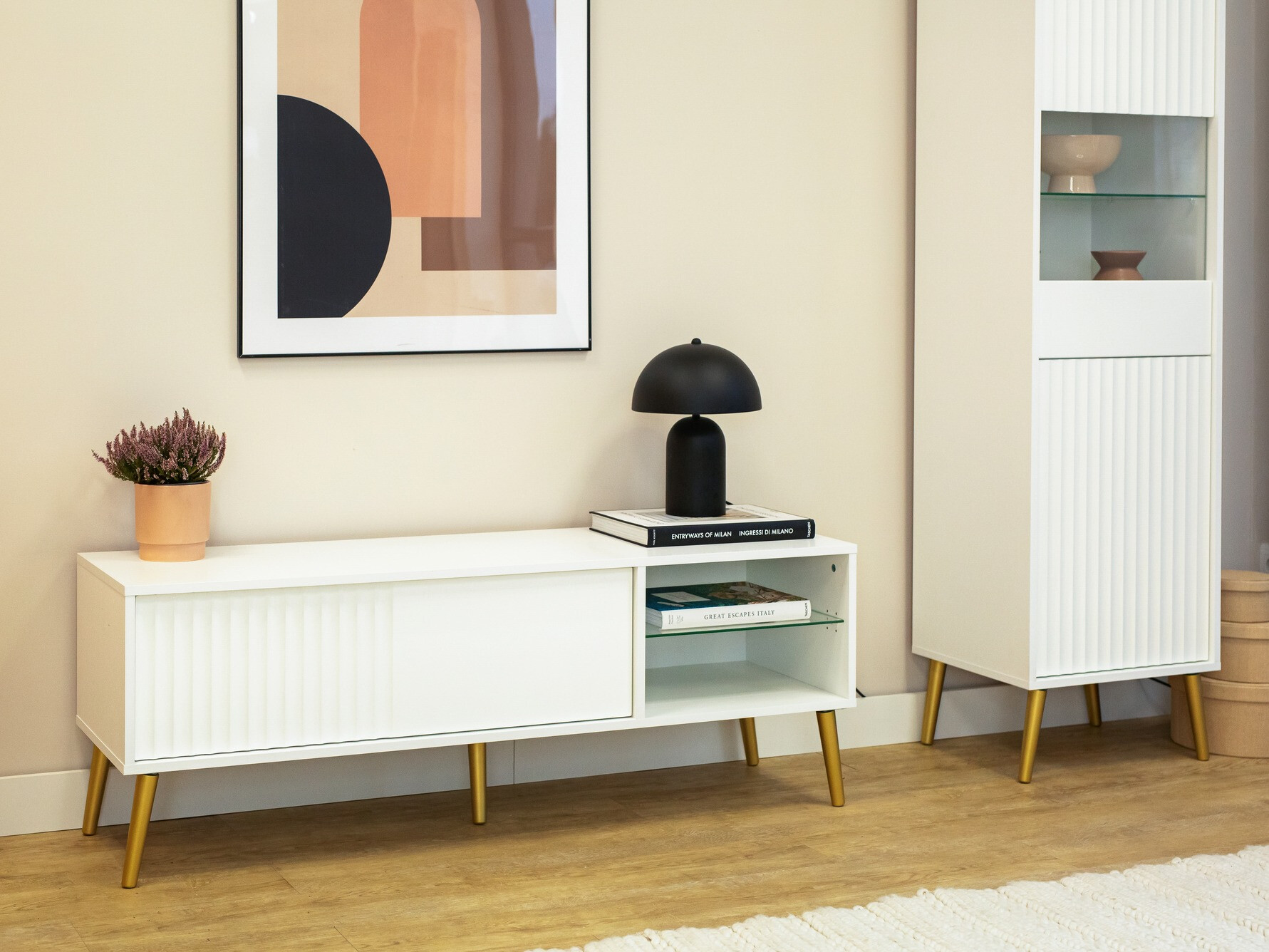 Meuble TV Cirferi 104 (Blanc + Doré)