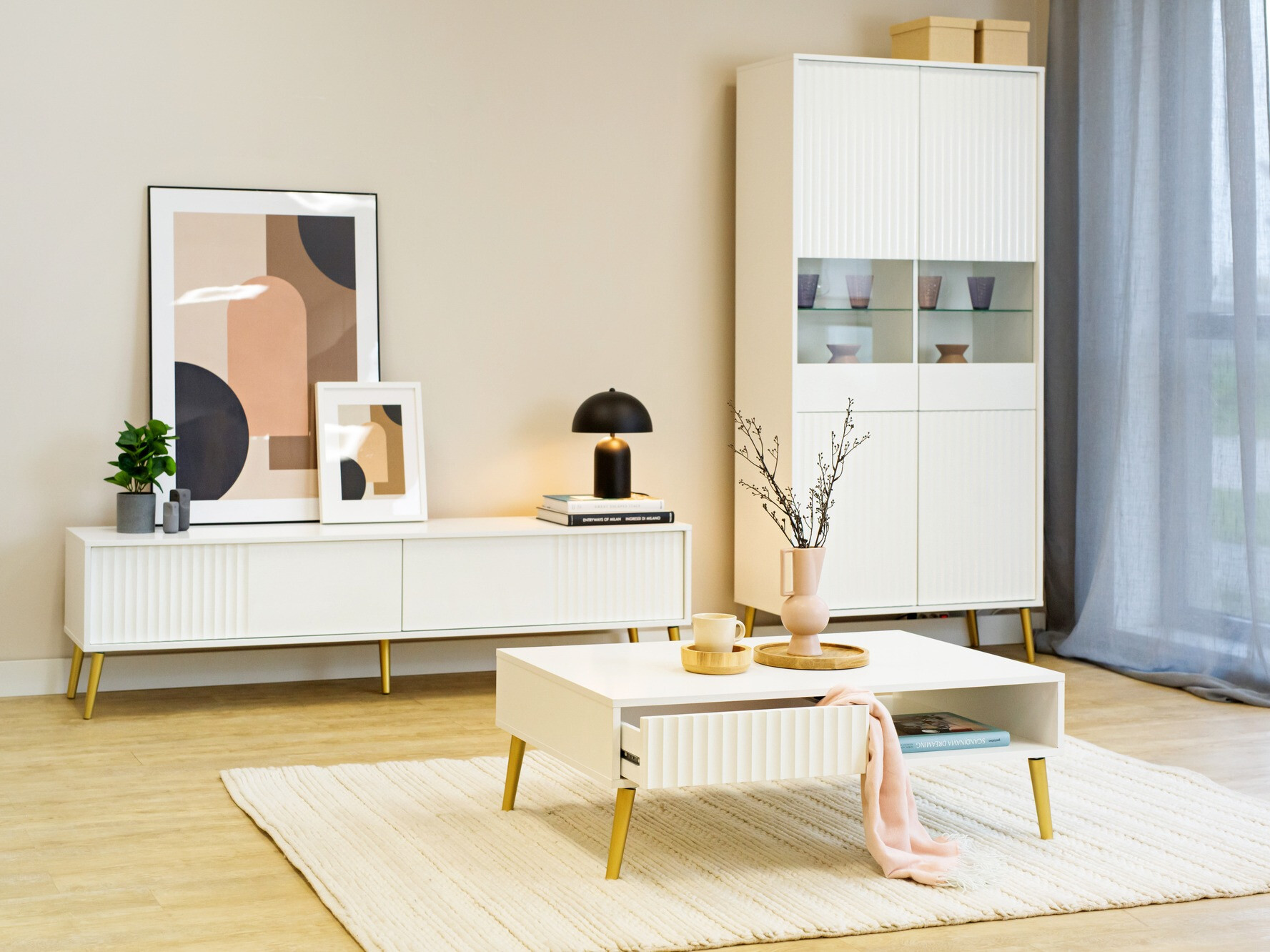 Meuble TV Cirferi 105 (Blanc + Doré)