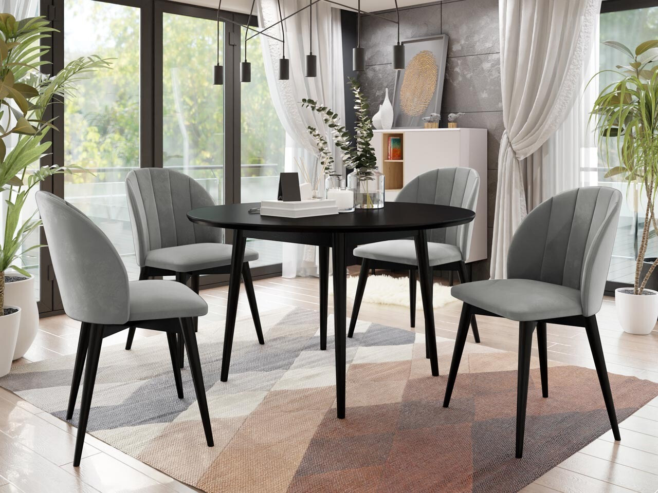 Salle à manger complète Racine 127 (Noir + Magic Velvet 2217)