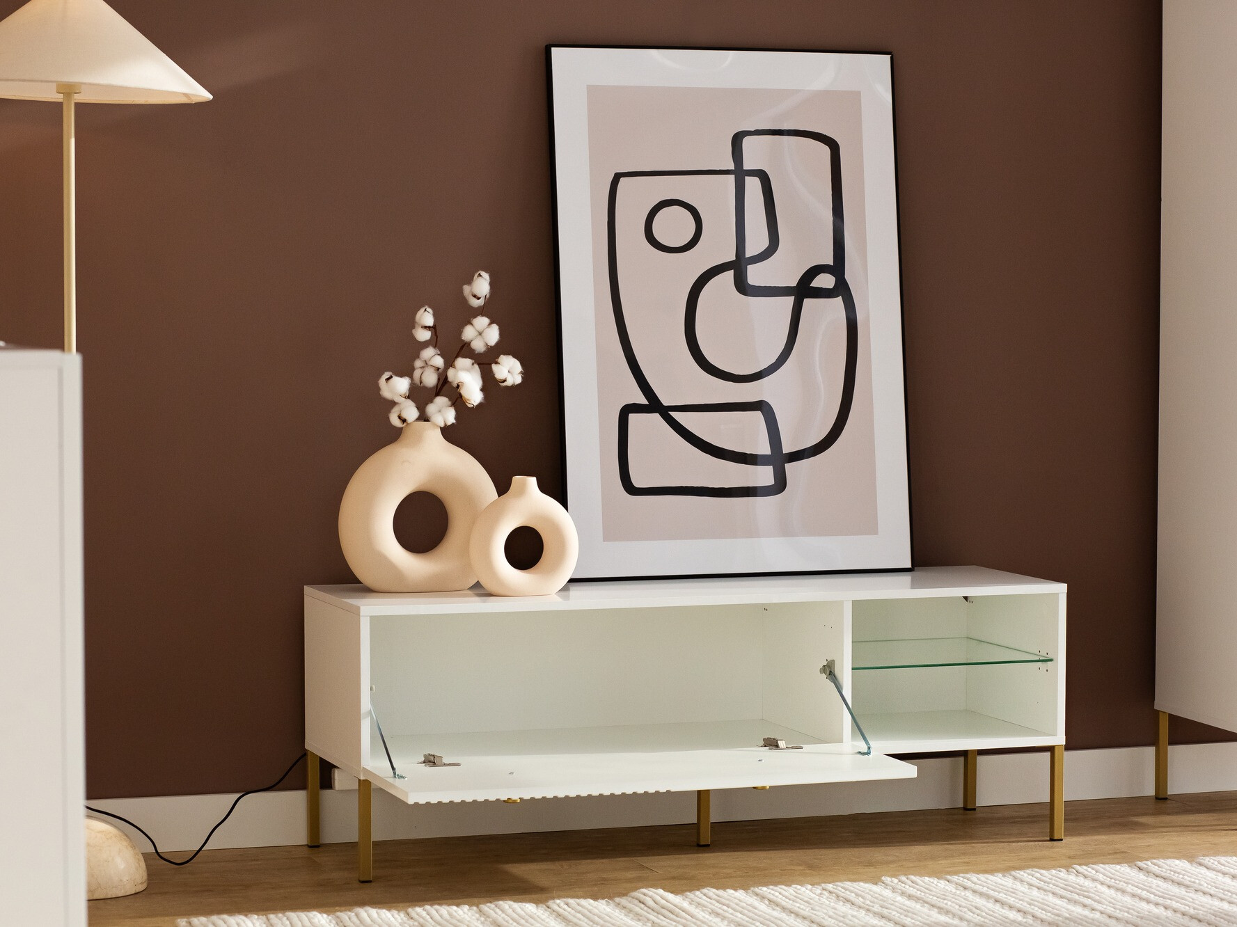 Meuble TV Etliva 104 (Blanc + Doré)