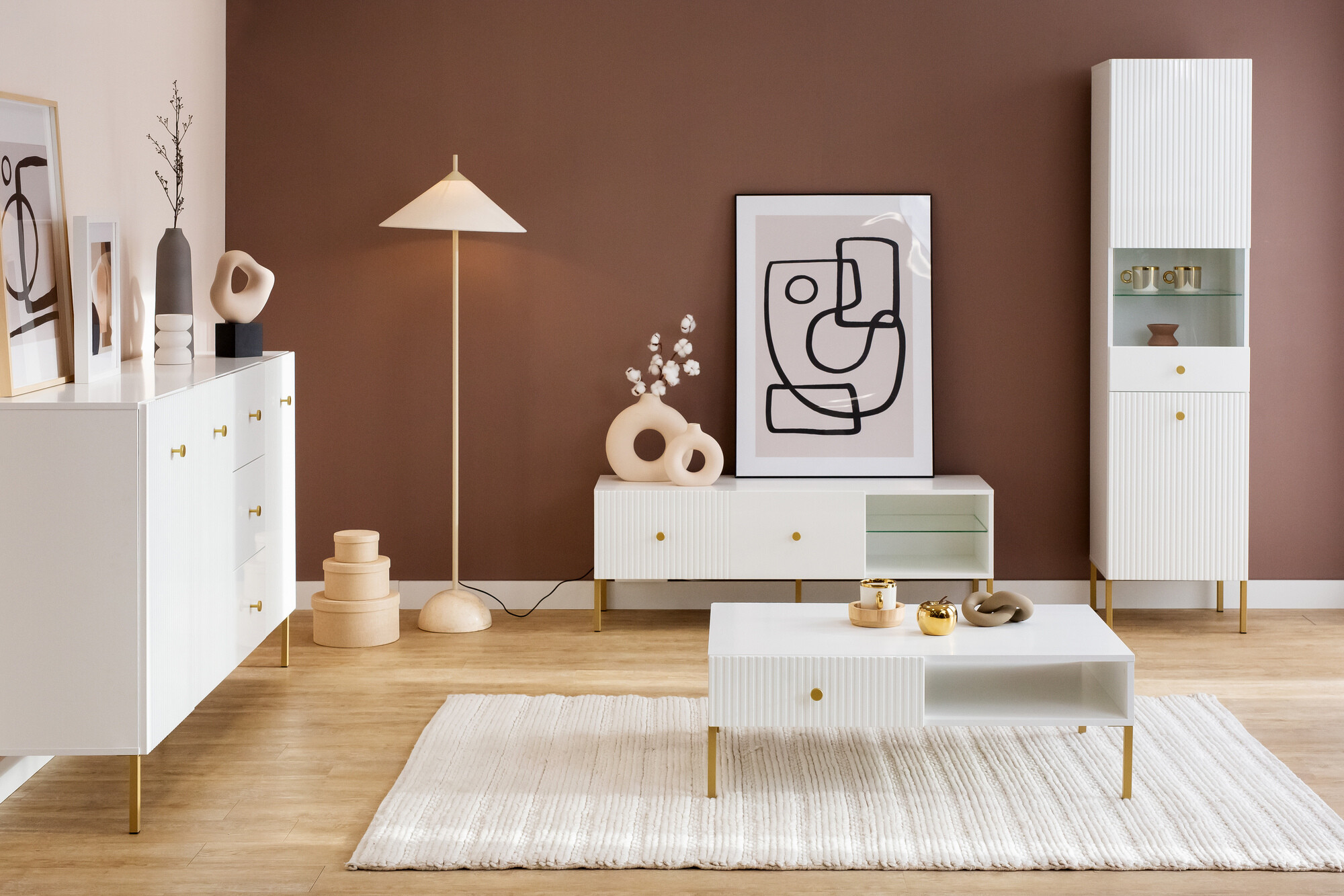 Meuble TV Etliva 104 (Blanc + Doré)