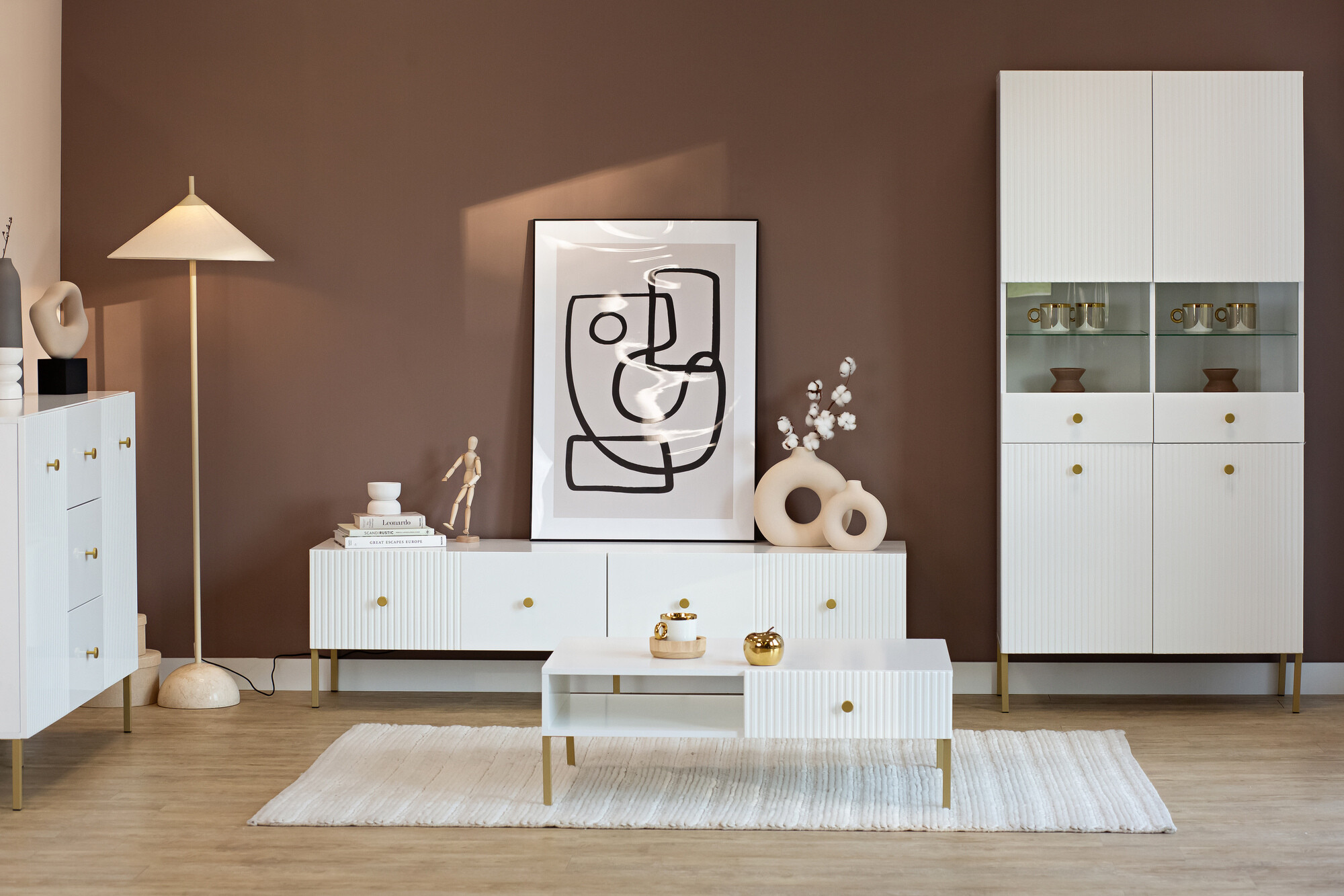 Meuble TV Etliva 105 (Blanc + Doré)