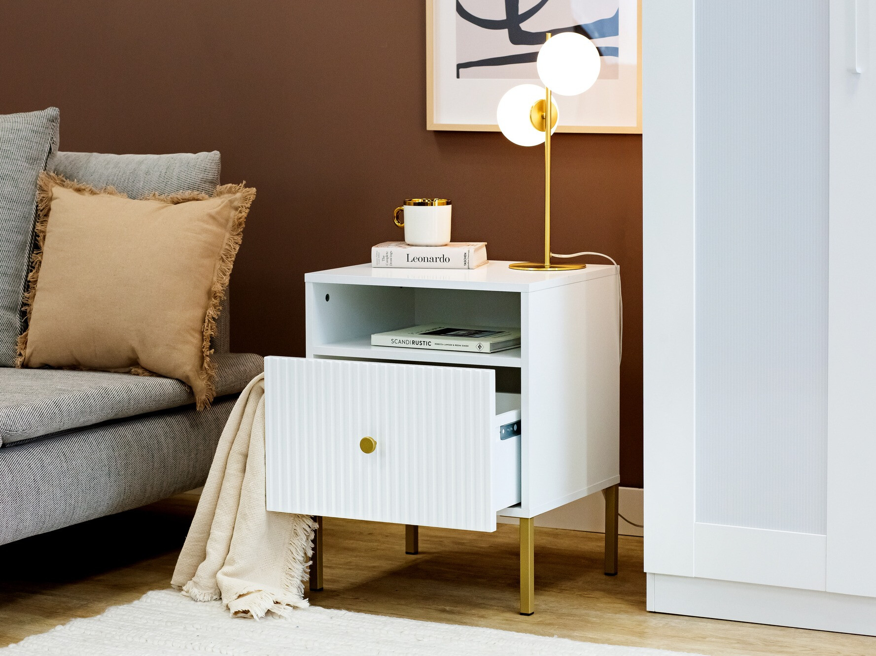 Table de chevet Etliva 106 (Blanc + Doré)