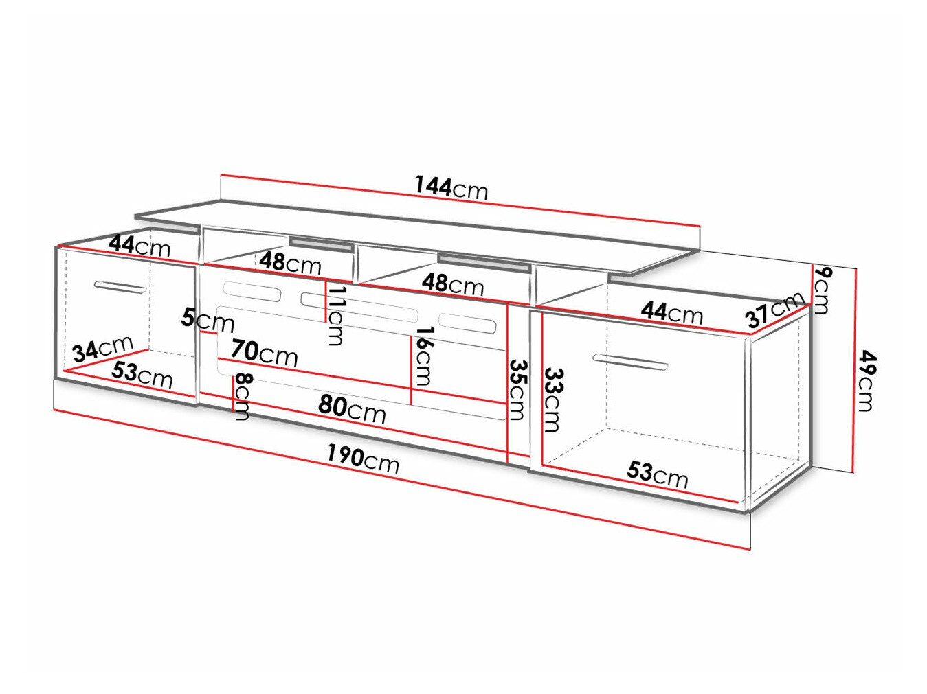 Meuble TV Numerus (Noir + Noir brillant)