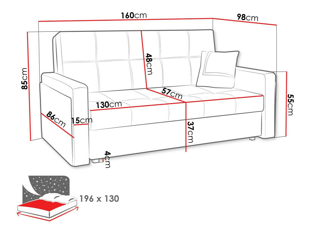 Canapé convertible Columbus 175 (Centauri 86 + Centauri 05)