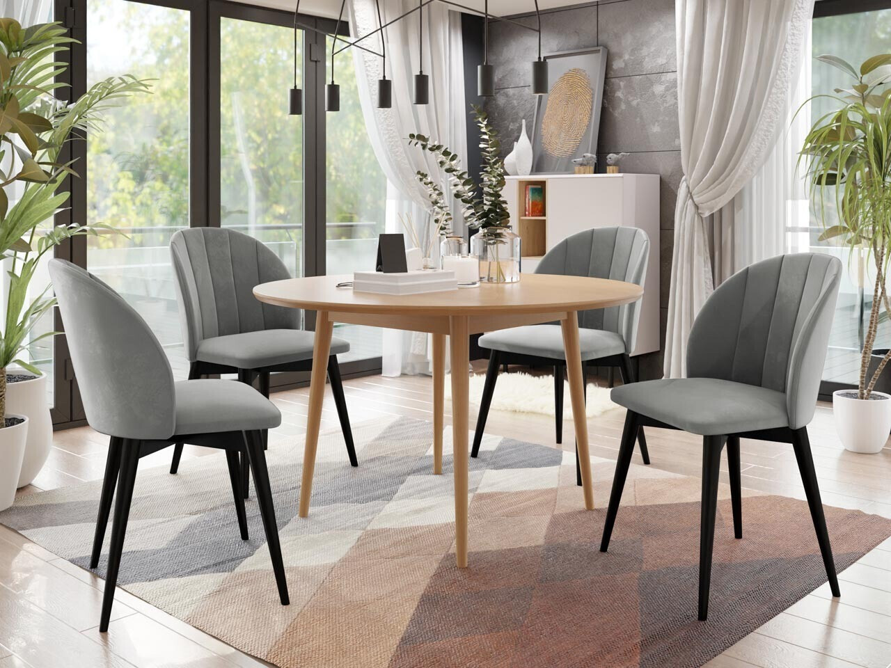 Salle à manger complète Racine 127 (Noir + Magic Velvet 2217)