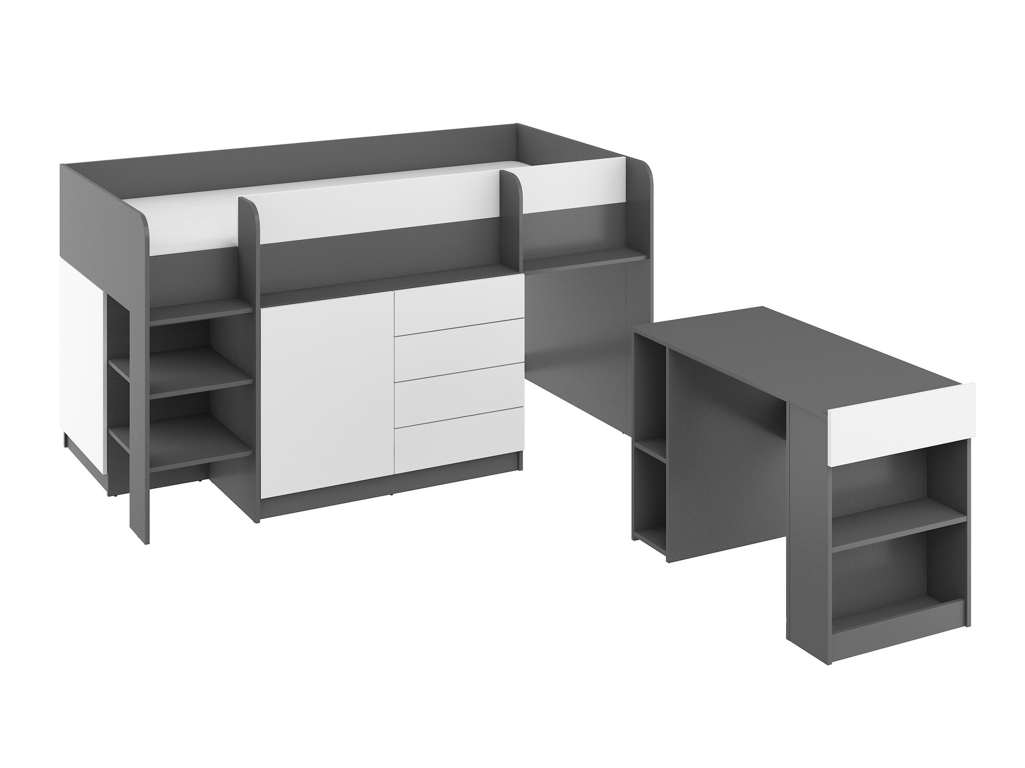 Lit mezzanine Gilroy 116 (Graphite + Blanc)