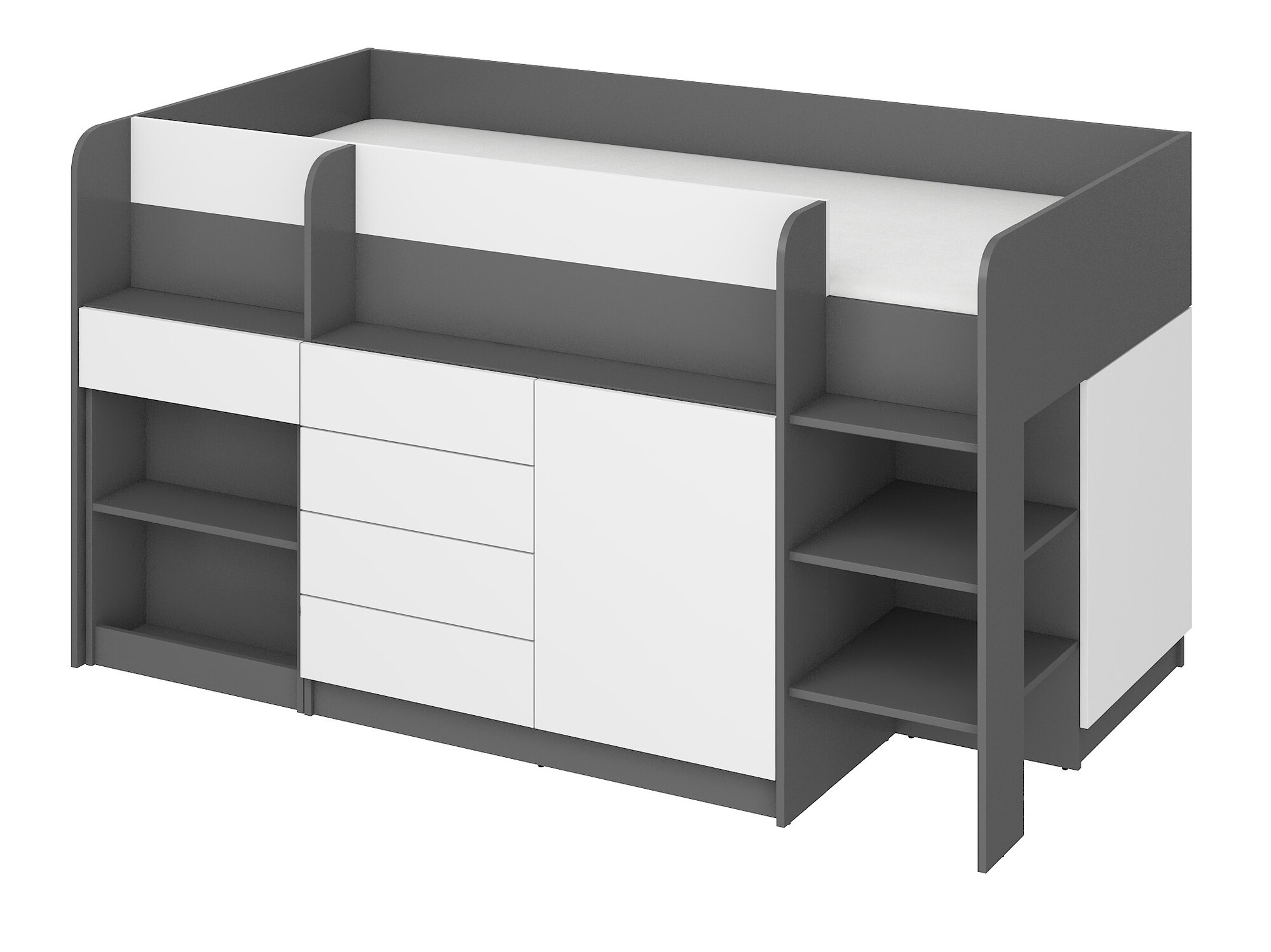 Lit mezzanine Gilroy 116 (Graphite + Blanc)
