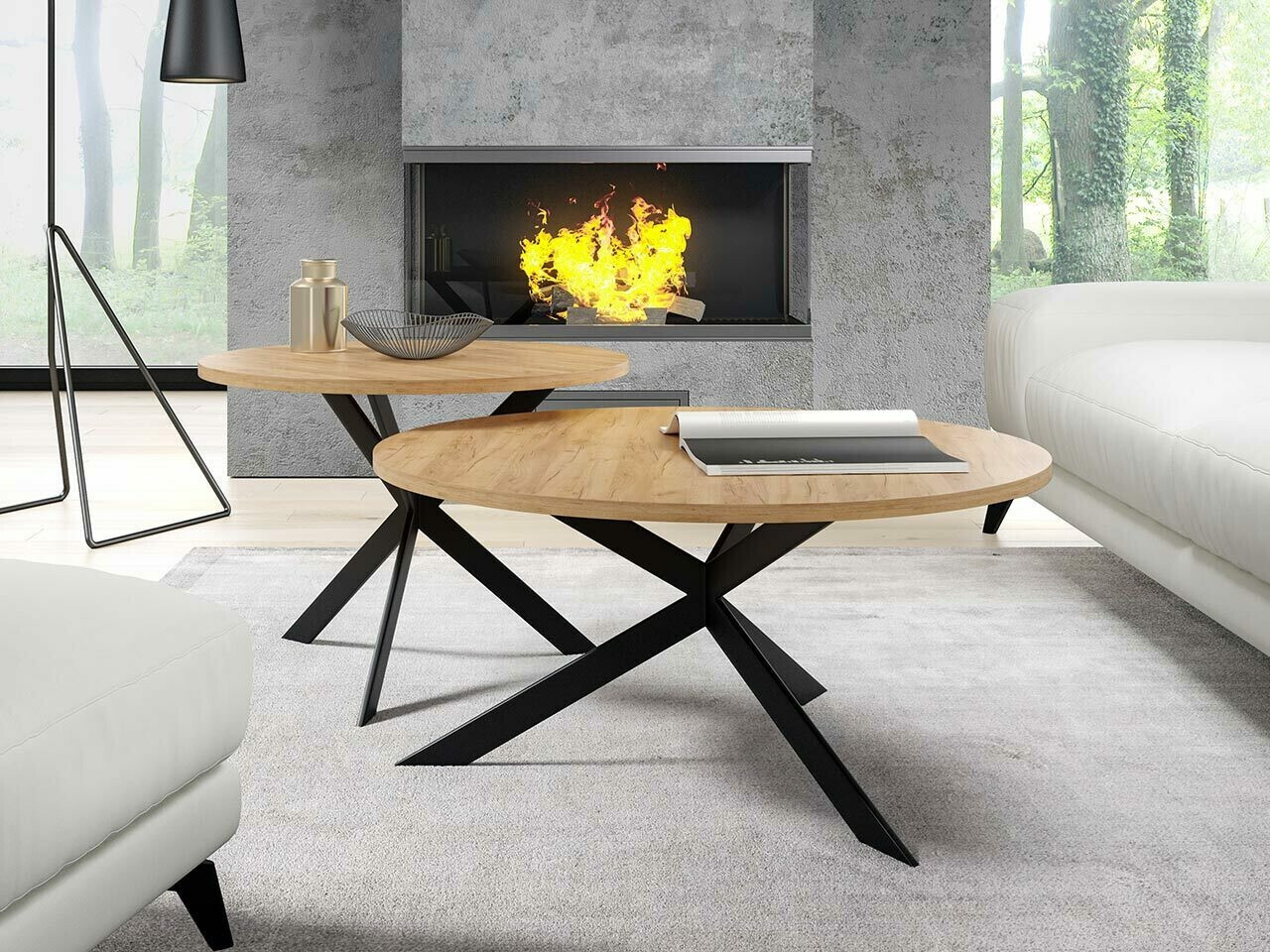 Ensemble tables basses Oswego 108 (Chêne doré artisanal + Noir)