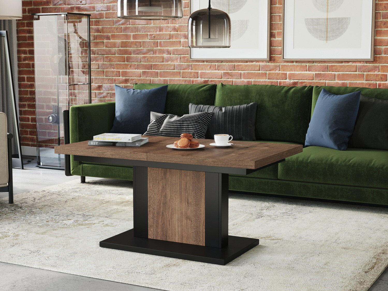 Table basse transformateur Glendale 103 (Chêne foncé + Noir)