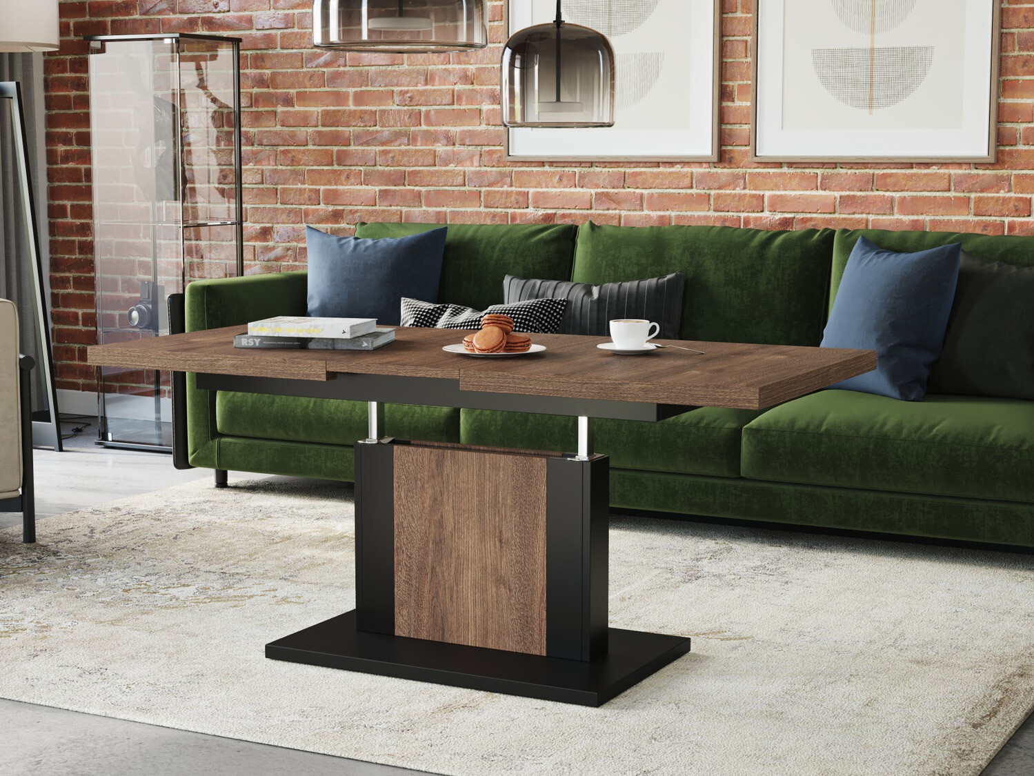 Table basse transformateur Glendale 103 (Chêne foncé + Noir)