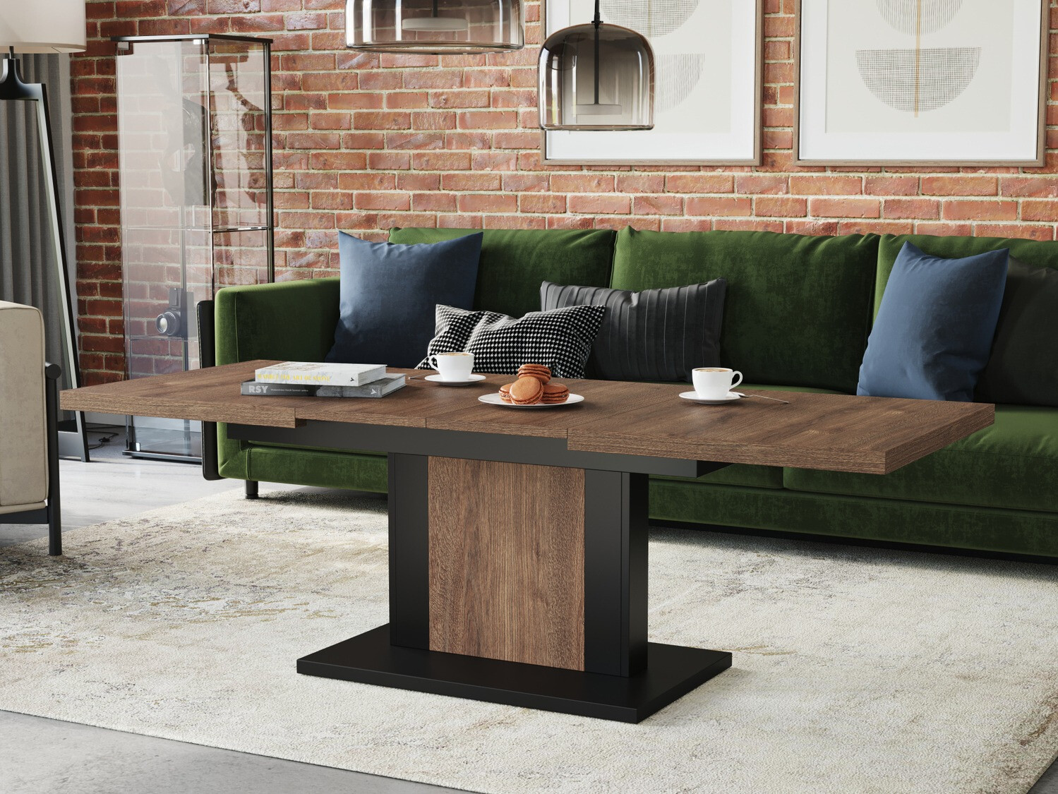 Table basse transformateur Glendale 103 (Chêne foncé + Noir)