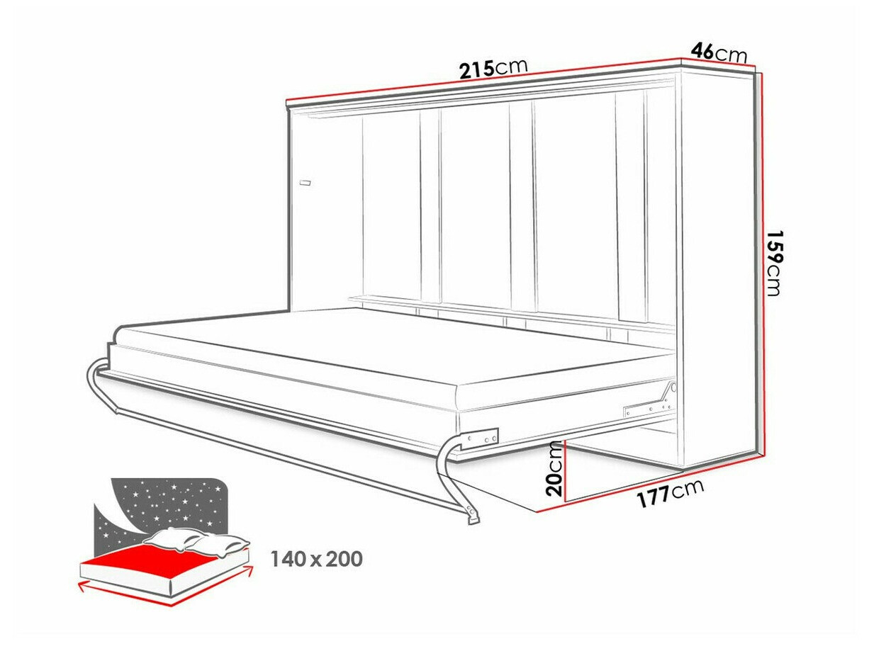 Lit escamotable Concept Pro Lenart IX (Blanc + Blanc brillant)