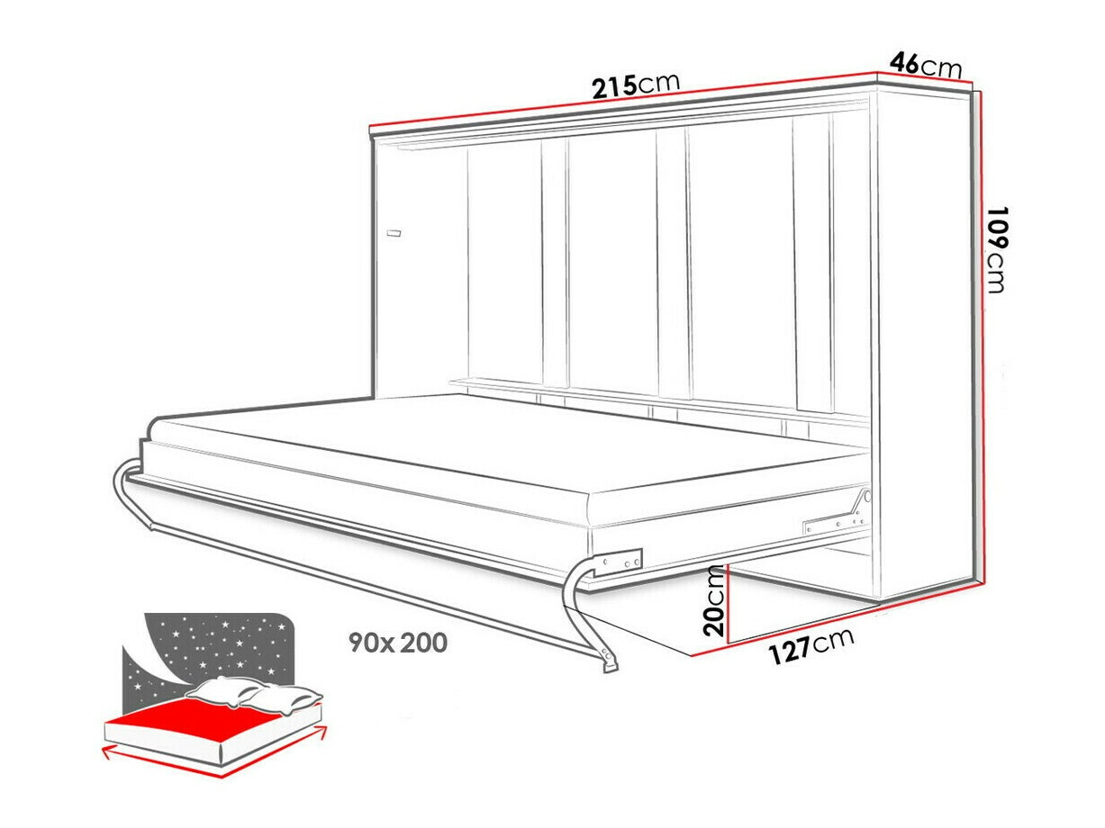 Lit escamotable Concept Pro Lenart IX (Blanc + Blanc brillant)
