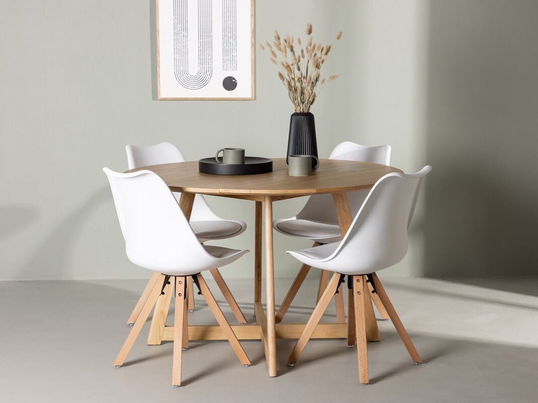 Salle à manger complète Dallas 4323 (Blanc + Clair bois)