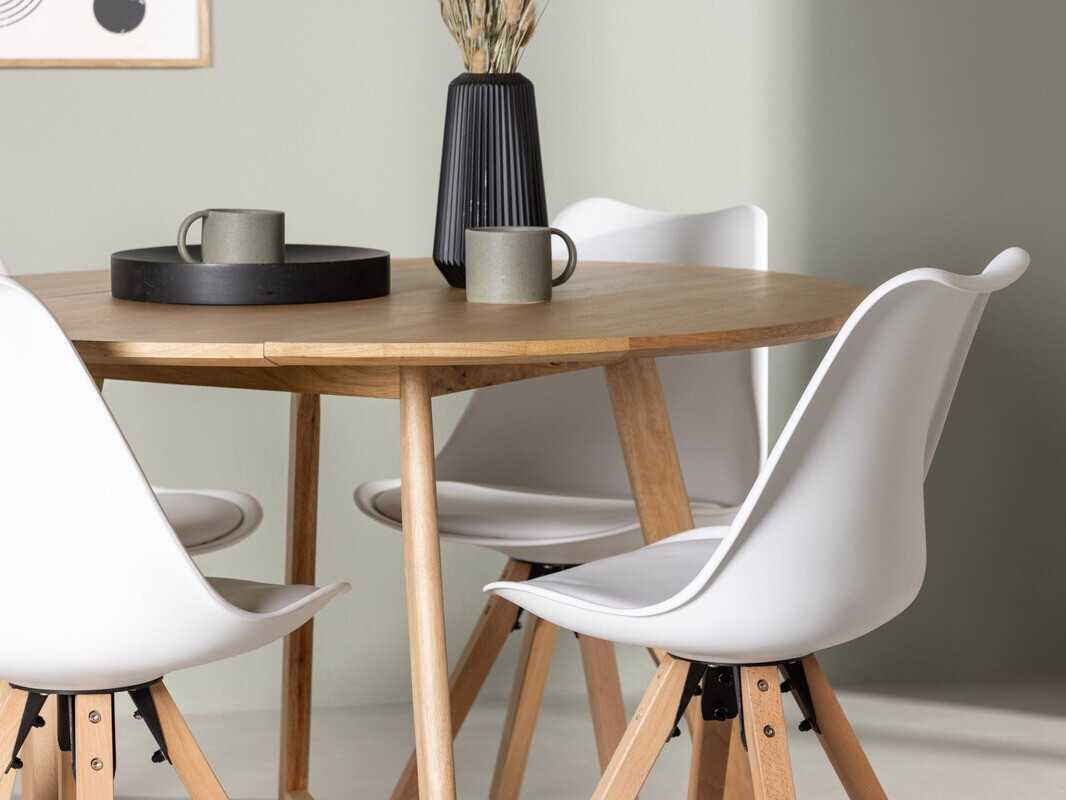 Salle à manger complète Dallas 4323 (Blanc + Clair bois)