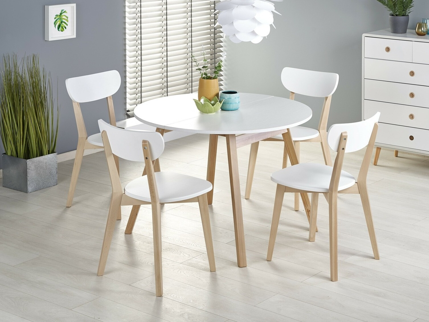Table Houston 981 (Blanc brillant + Chêne)