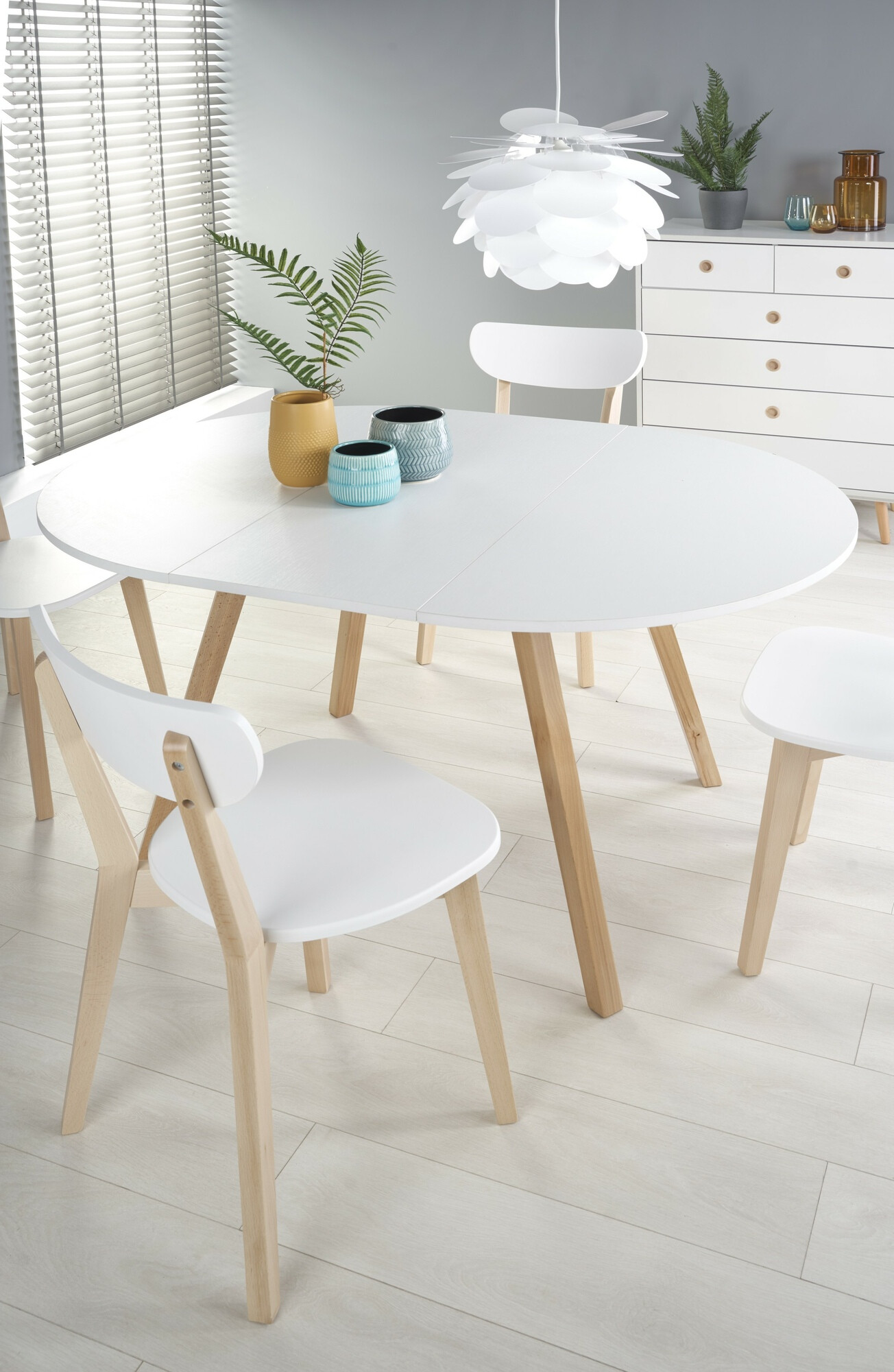 Table Houston 981 (Blanc brillant + Chêne)