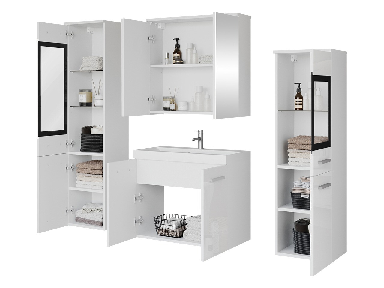 Ensemble de salle de bain Sarasota 140 (Blanc brillant + Blanc)