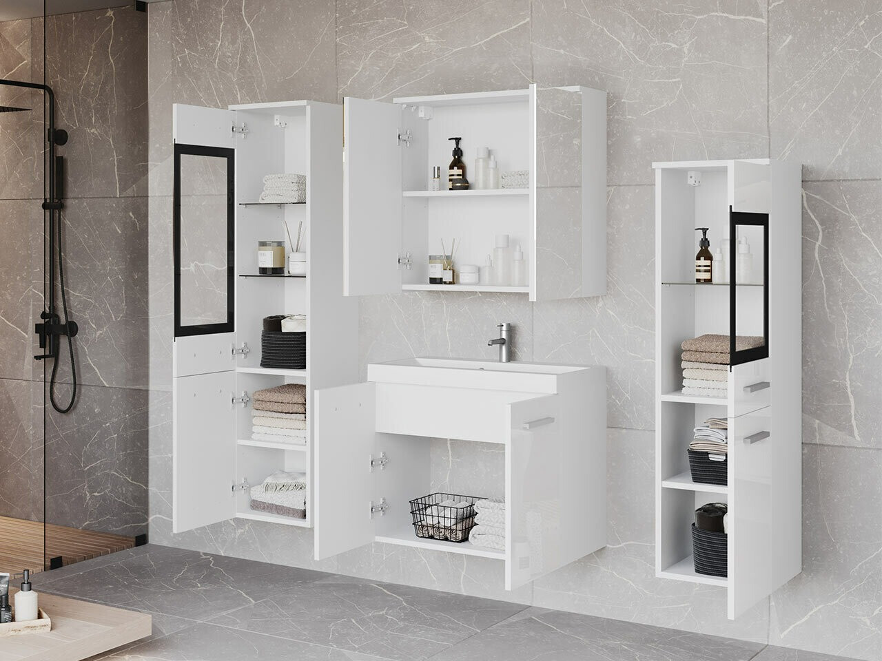 Ensemble de salle de bain Scientia III (Blanc brillant + Blanc)