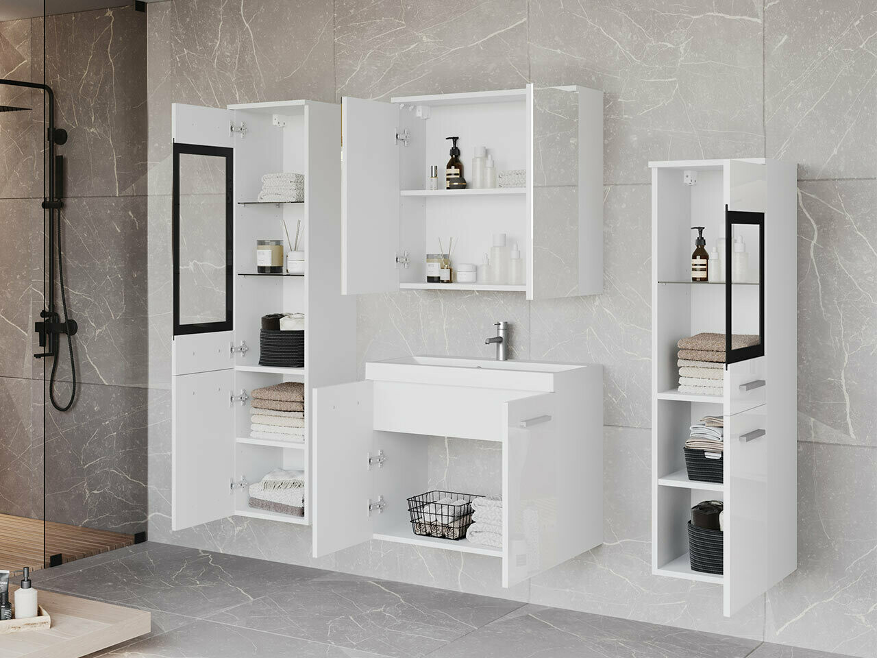 Ensemble de salle de bain Scientia III (Blanc brillant + Blanc)