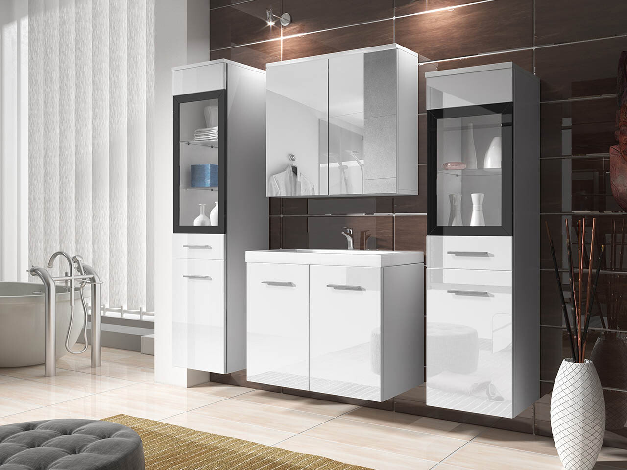 Ensemble de salle de bain Scientia III (Blanc brillant + Blanc)