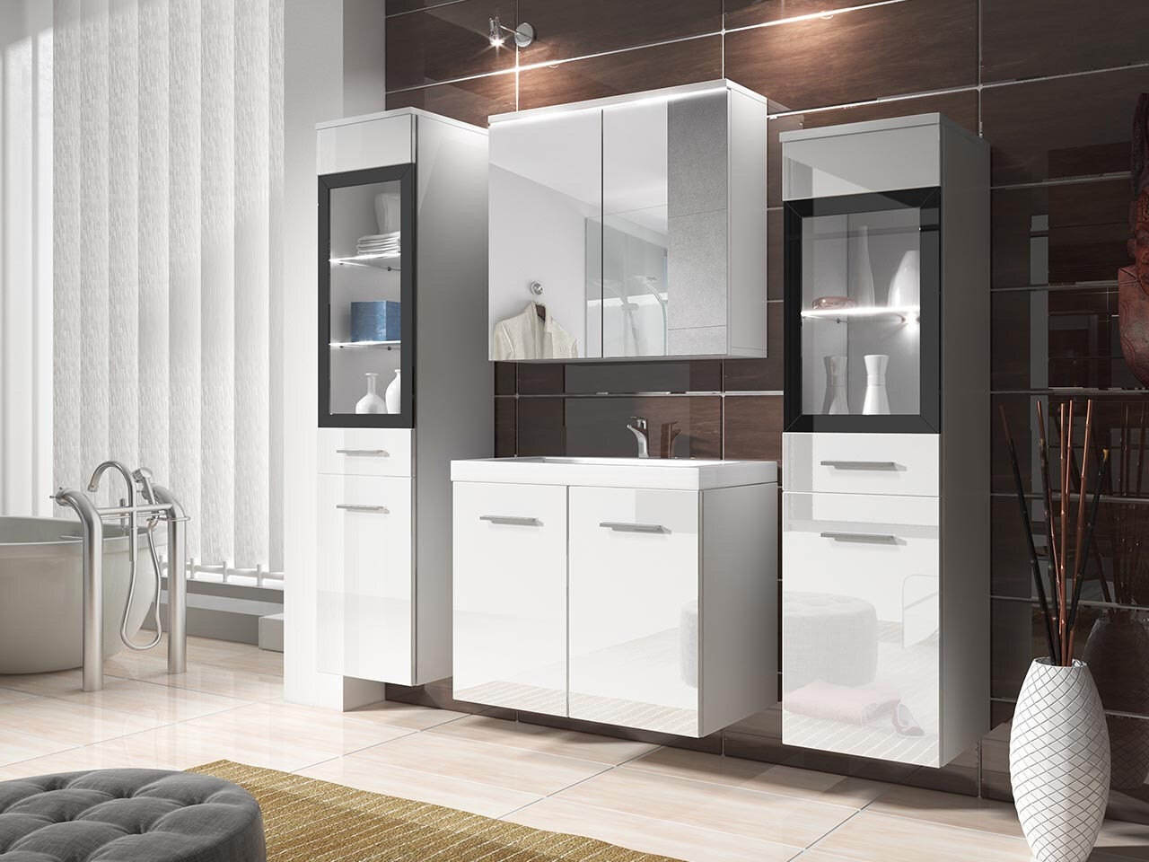 Ensemble de salle de bain Scientia III (Blanc brillant + Blanc)