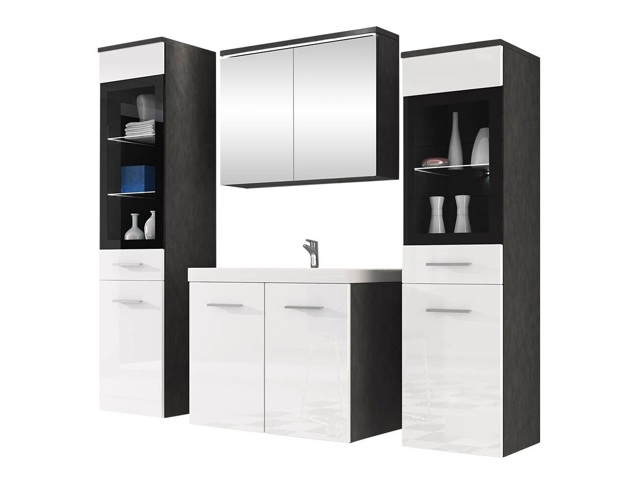 Ensemble de salle de bain Scientia III (Blanc brillant + Matera gris)
