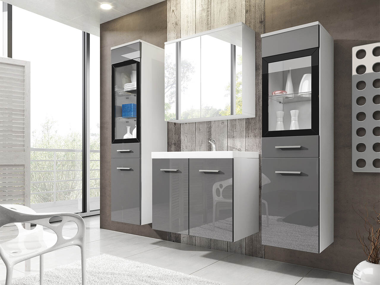 Ensemble de salle de bain Scientia III (Gris brillant + Blanc)