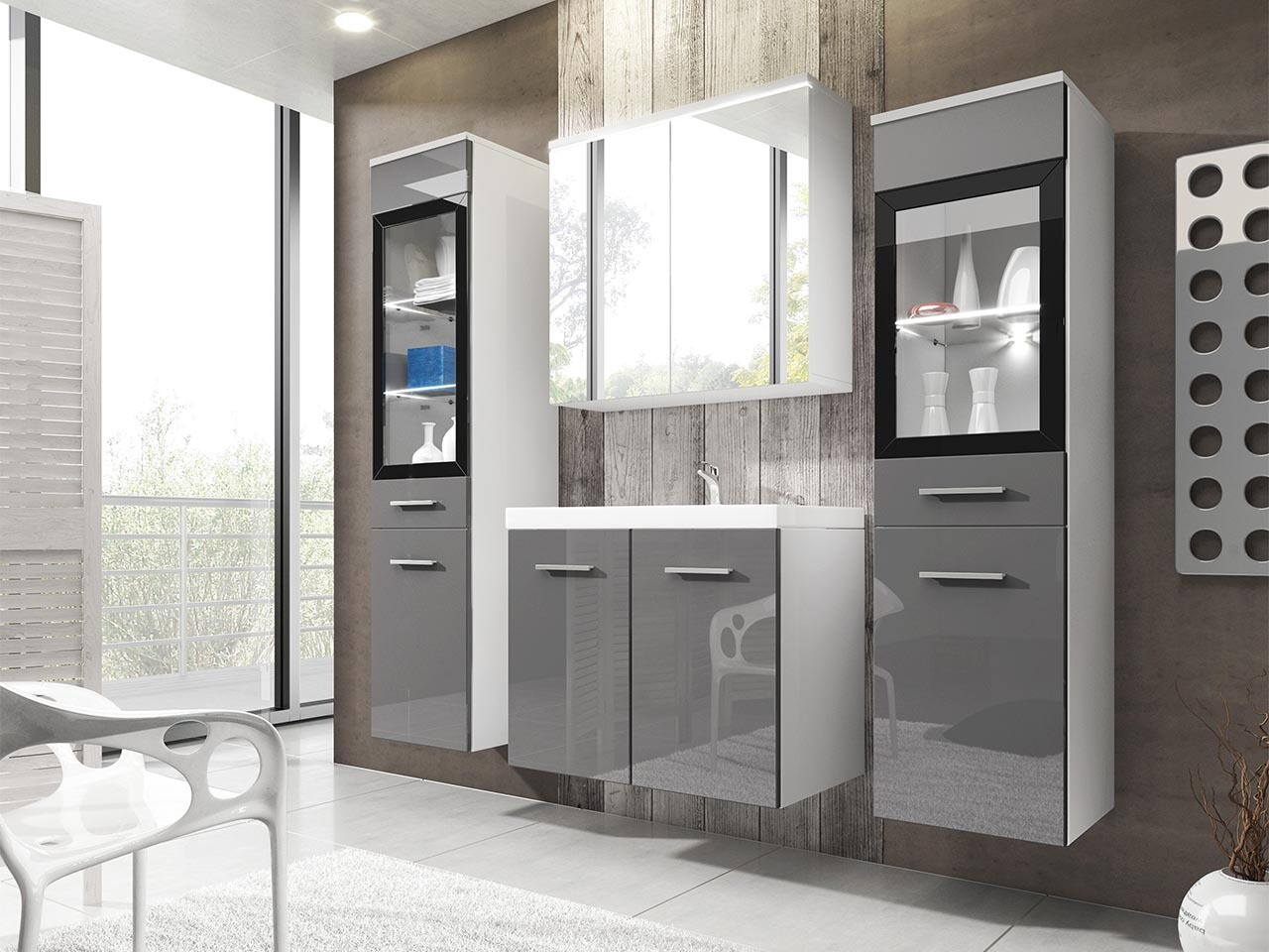 Ensemble de salle de bain Scientia III (Gris brillant + Blanc)