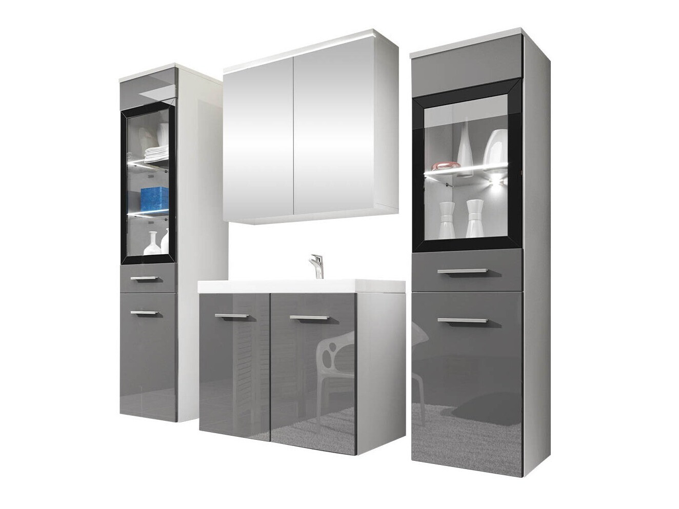 Ensemble de salle de bain Scientia III (Gris brillant + Blanc)