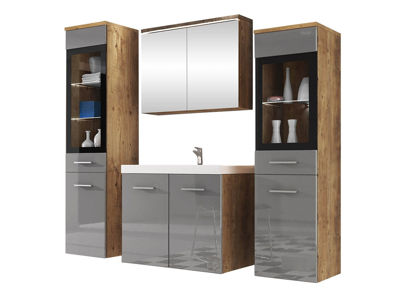 Ensemble de salle de bain Scientia III (Gris brillant + Châtaigne)