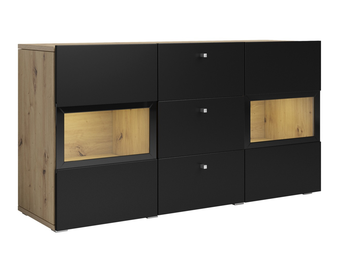 Commode Serodeu 101 (Chêne Artisan + Noir mat)