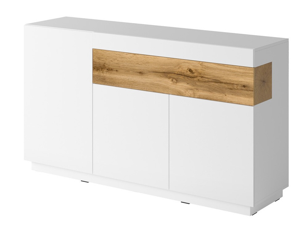 Commode Livlore 105 (Blanc + Blanc brillant + Chêne wotan)