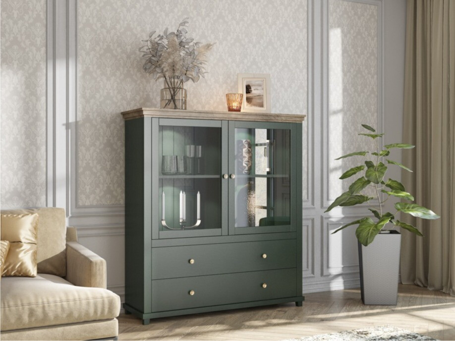 Commode Tolnue 105 (Vert foncé + Chêne de Lefkas)