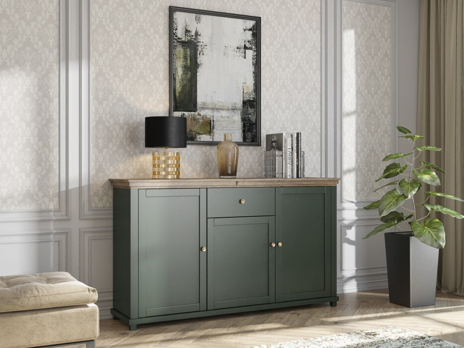 Commode Tolnue 106 (Vert foncé + Chêne de Lefkas)