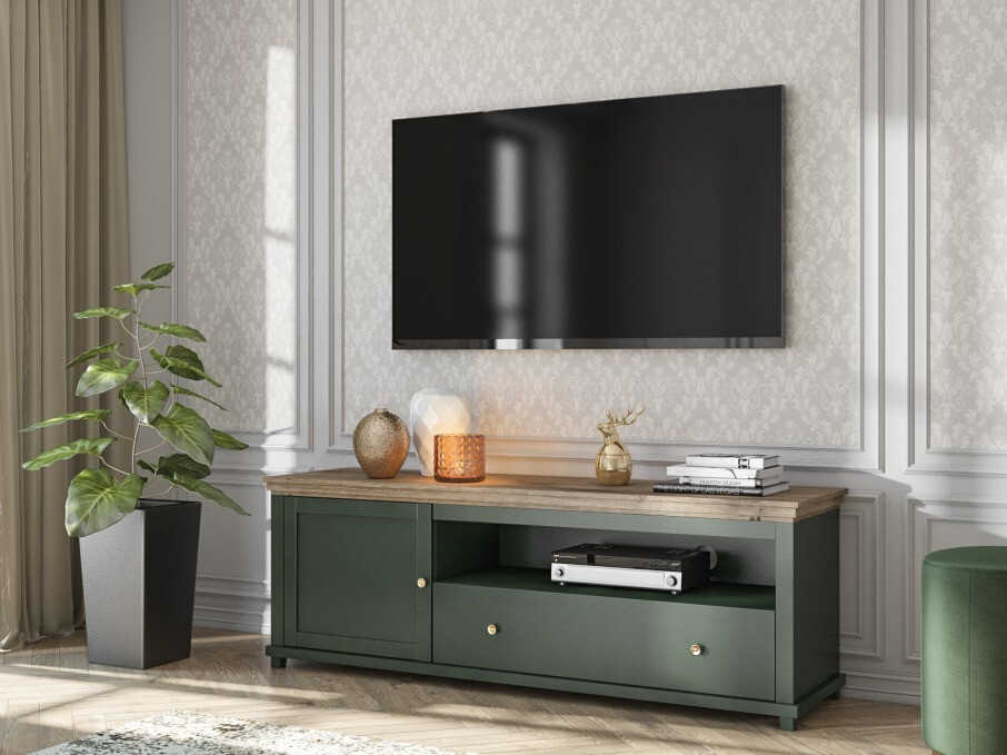 Meuble TV Tolnue 104 (Vert foncé + Chêne de Lefkas)
