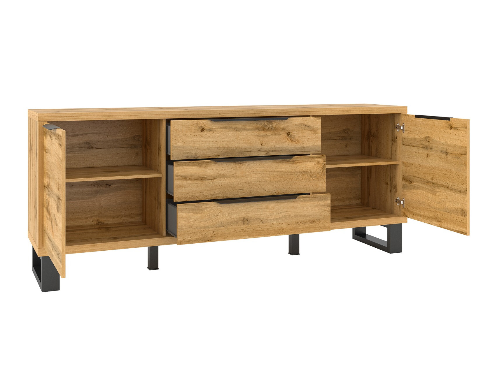 Commode Avicavu 102 (Chêne wotan + Noir)