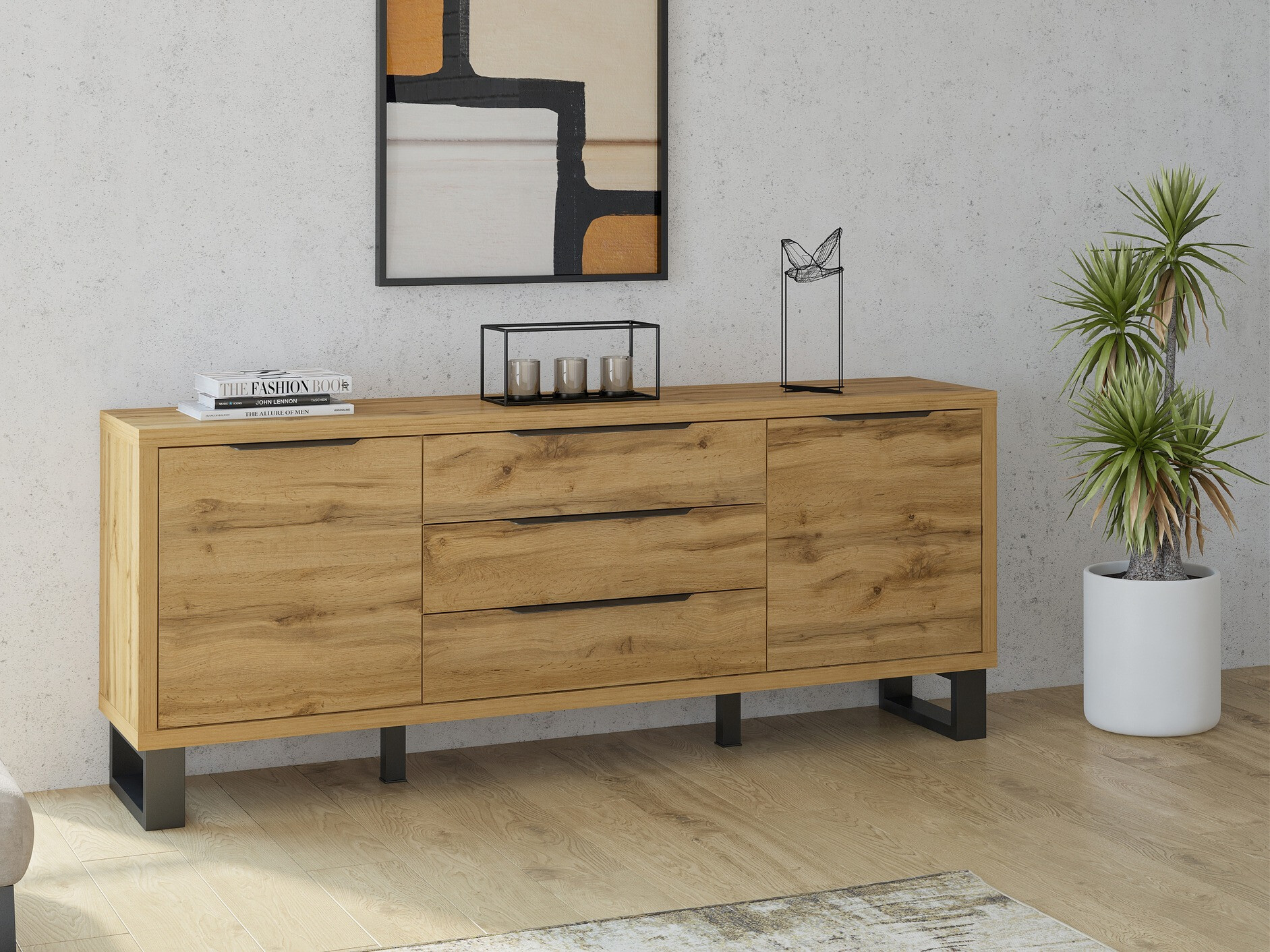 Commode Avicavu 102 (Chêne wotan + Noir)