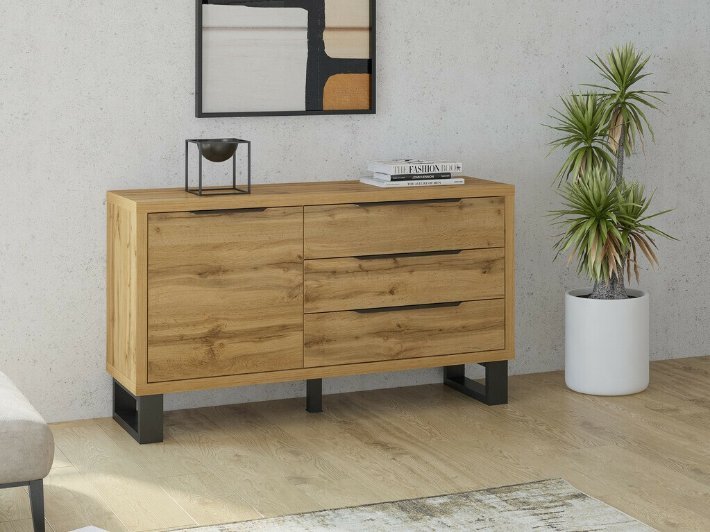 Commode Avicavu 109 (Chêne wotan + Noir)