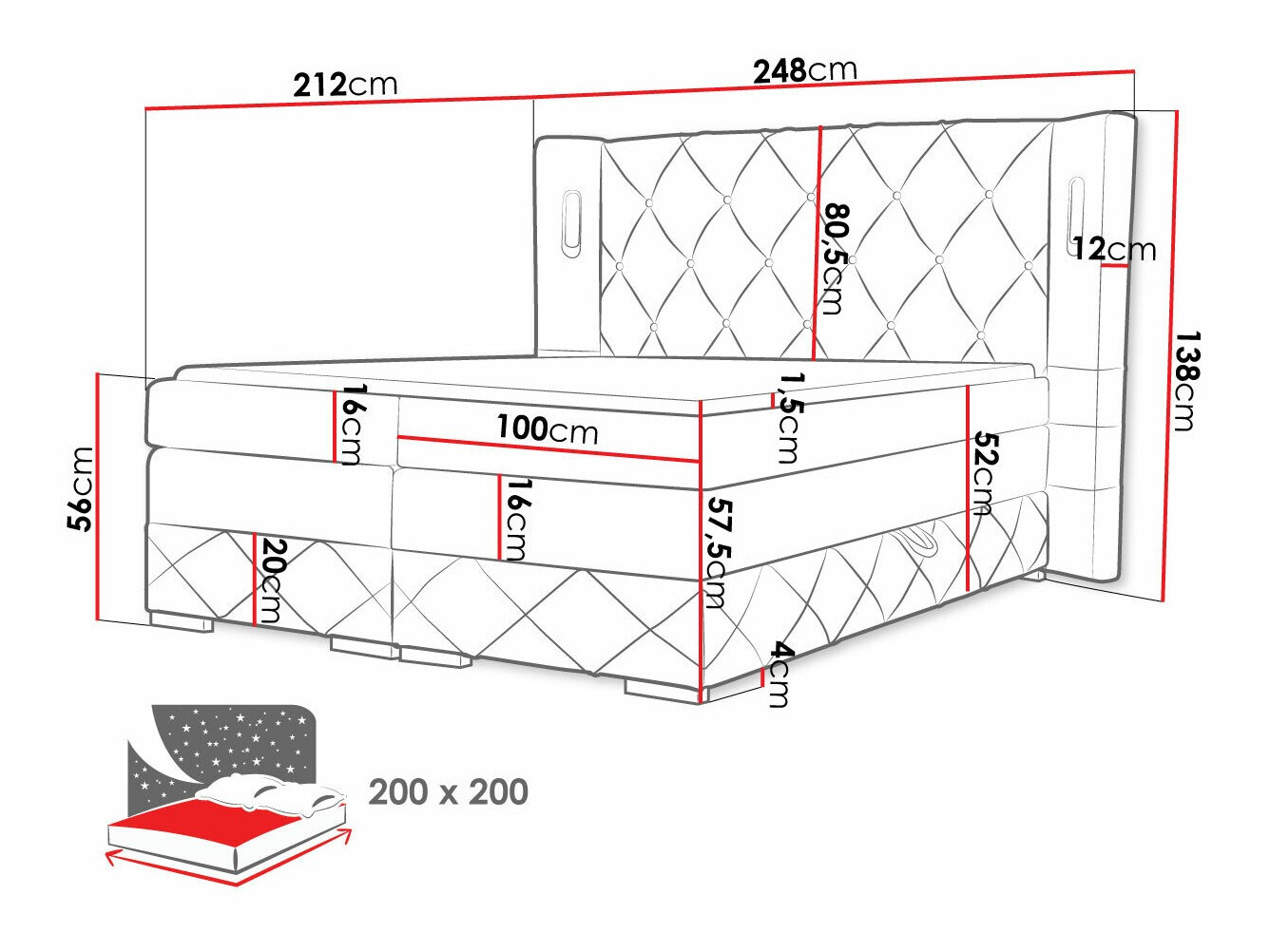Lit boxspring Baltimore 187 (Kameleon 04)