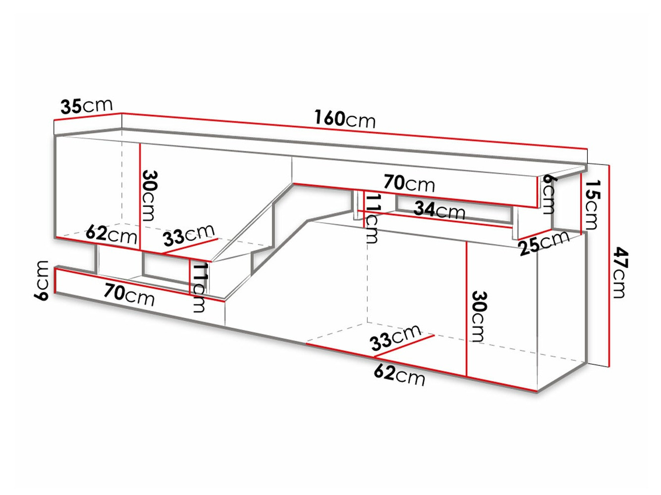 Meuble TV Comfivo Daldune (Blanc + Chêne wotan)