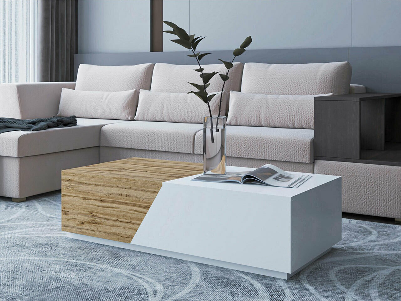 Table basse Comfivo Daldune (Blanc + Chêne wotan)